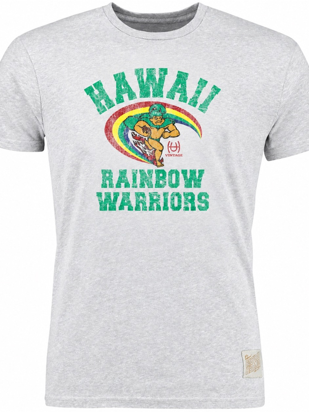 Original Retro Brand White Hawaii Rainbow Warriors Graphic Tee with Green Print